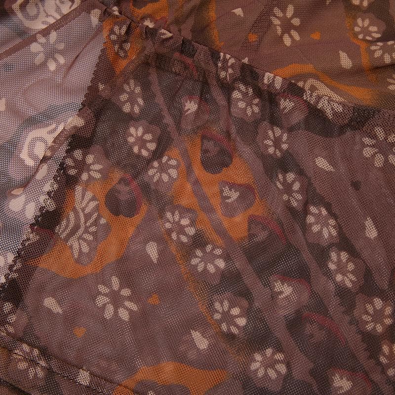 Rückenfreies, selbstzubindendes, kurzes Cami-Top mit V-Ausschnitt und Blumenmuster aus Netzstoff