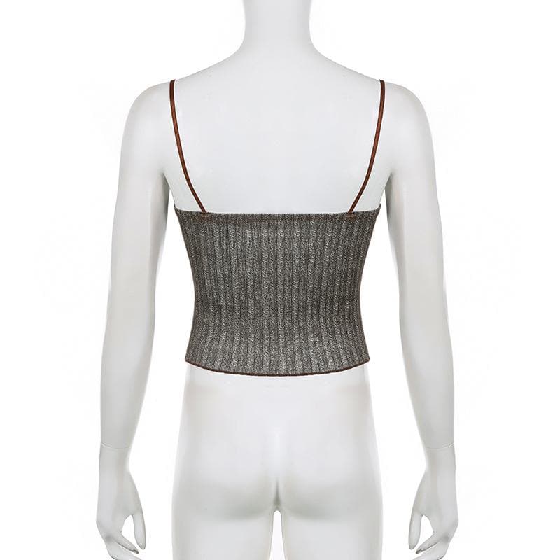Top canotta patchwork con scollo a cuore e orlo in pizzo a contrasto