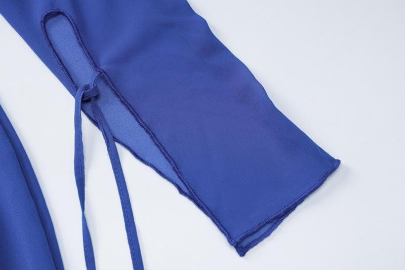 Durchsichtiges, langärmliges Maxikleid aus Chiffon mit V-Ausschnitt und Schlitz zum Selbstbinden