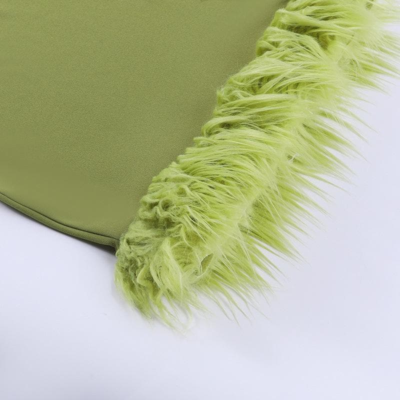 Solid irregular feather patchwork backless mini dress