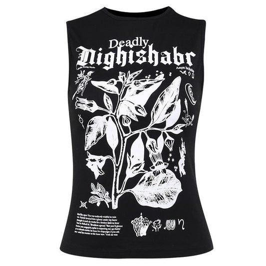 Crewneck sleeveless abstract contrast top