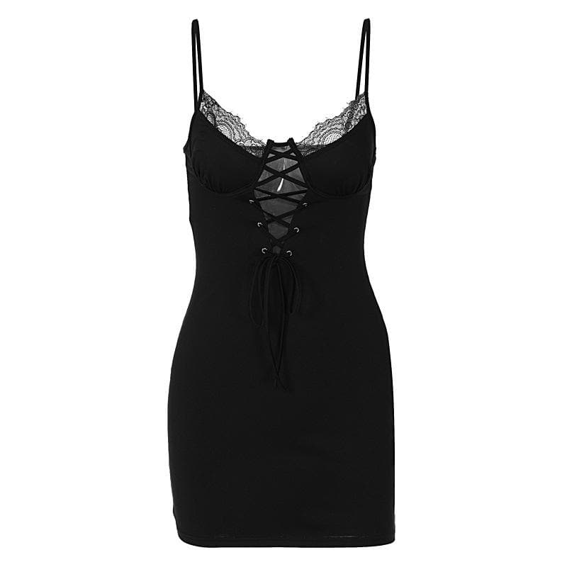 Tief ausgeschnittenes Cami-Minikleid mit Schnürung und ausgehöhltem Spitzensaum