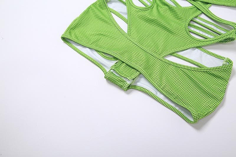 Body a due pezzi con maniche lunghe e scollo a V a quadri incrociati sul davanti