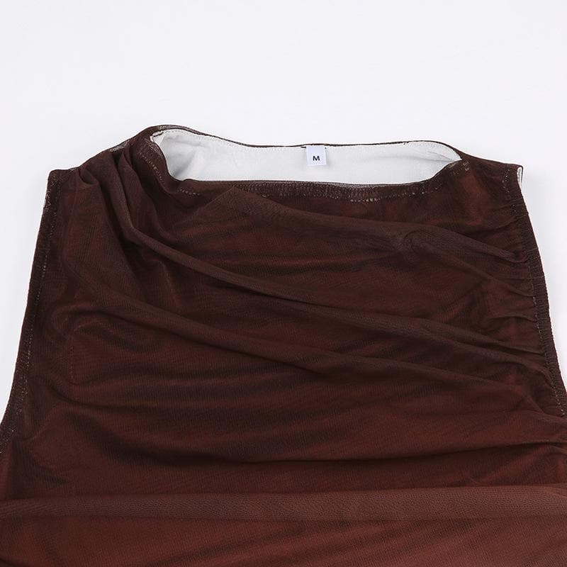 Ärmelloses Maxikleid aus gerüschtem Netzstoff mit Farbverlauf