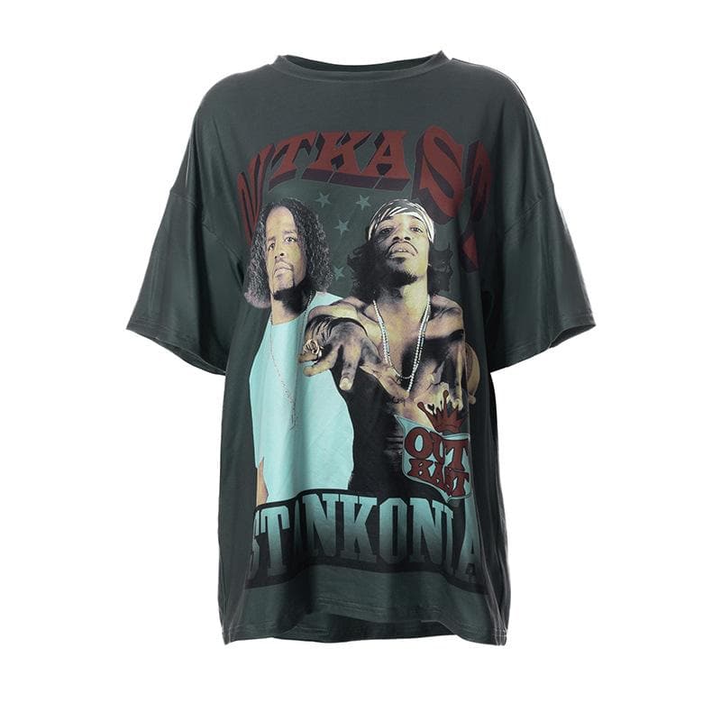 T-shirt girocollo a maniche corte con stampa a contrasto