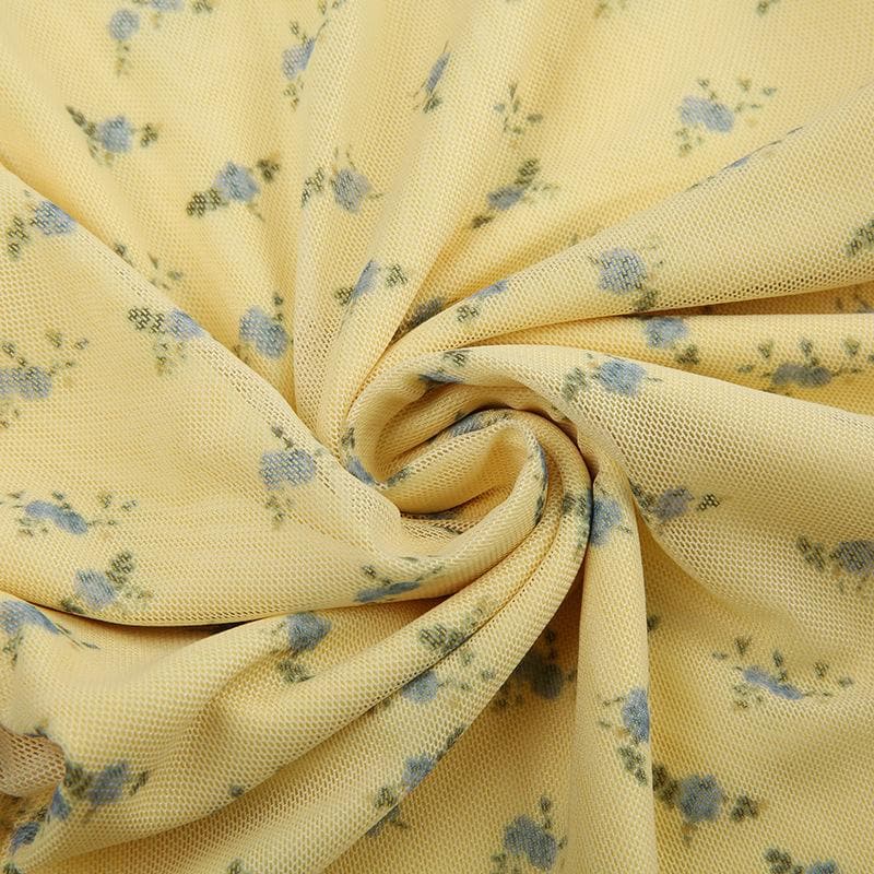 Gerafftes Mesh-Rüschen-Minikleid zum Selbstbinden mit Blumenmuster
