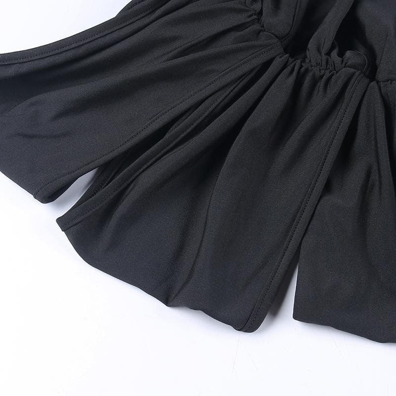 Top con spalle scoperte, arricciato e traforato, con applicazione floreale
