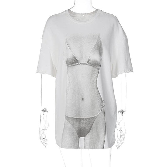 Short sleeve crewneck contrast print top