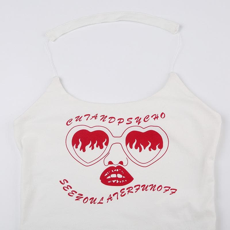 Zweiteiliges Crop-Top mit Neckholder und kurzen Ärmeln und Schnalle in abstraktem Kontrast