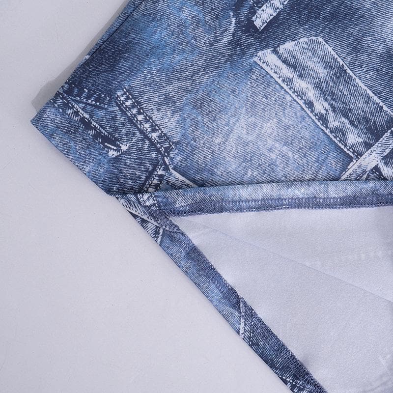Rückenfreies, ärmelloses Tube-Minikleid mit Jeans-Print und Kontrast