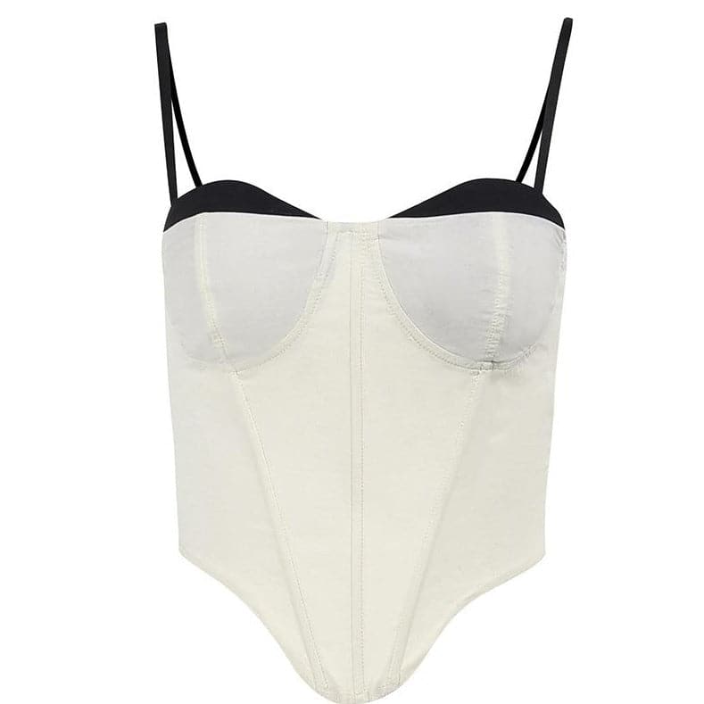 Top canotta senza schienale a contrasto con scollo a cuore e corsetto patchwork
