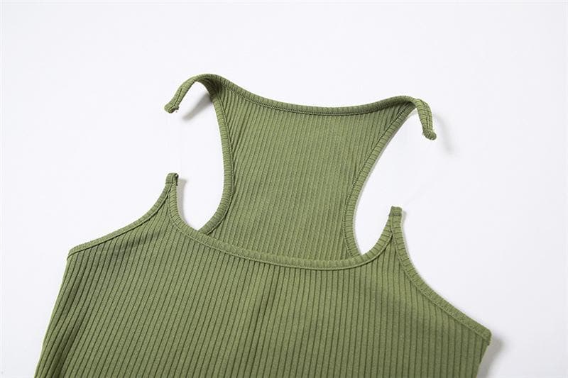 Top senza maniche in patchwork a coste con scollo quadrato