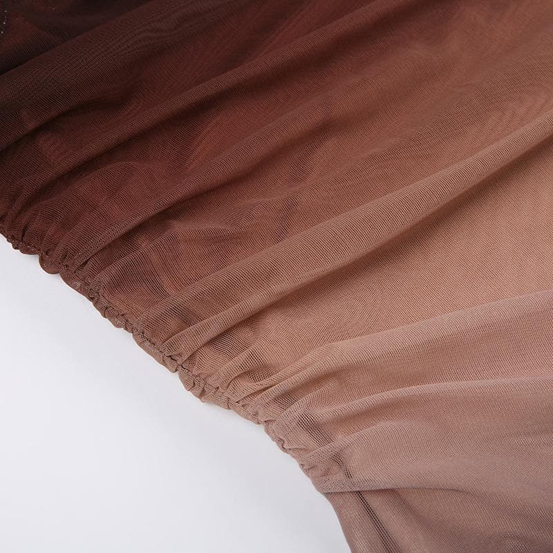 Ärmelloses Maxikleid aus gerüschtem Netzstoff mit Farbverlauf