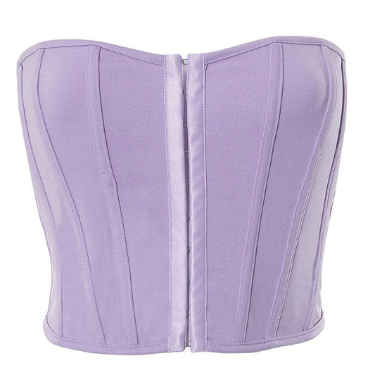 Backless corset solid button tube crop top