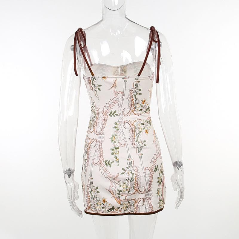 Minikleid zum Binden mit Blumenmuster, Knöpfen am Rücken und Kontrast
