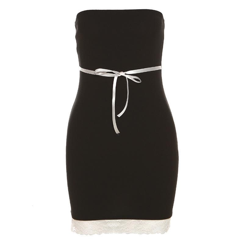 Rückenfreies Mini-Tube-Kleid mit Spitzensaum und Schlitz zum Selbstbinden