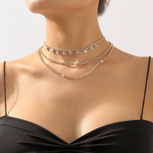 Layered rhinestone choker necklace