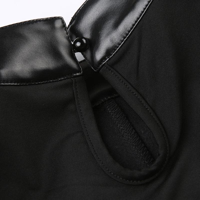 Top corto in similpelle con bottoni patchwork senza maniche e fibbia