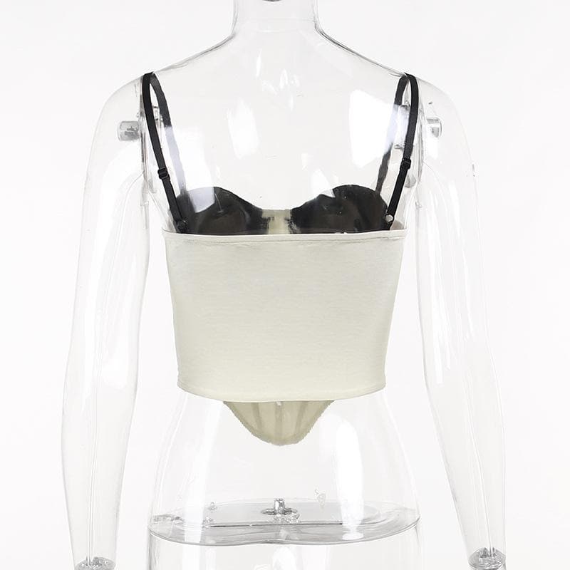 Top canotta senza schienale a contrasto con scollo a cuore e corsetto patchwork