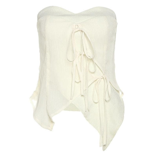 Solid zip-up sweetheart neck irregular self tie tube top