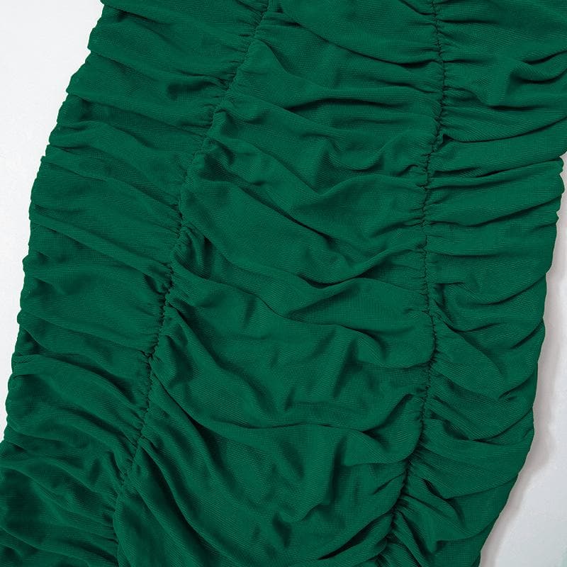 Schulterfreies, durchsichtiges Maxikleid aus transparentem Netzstoff mit Rüschen und Selbstschnürung
