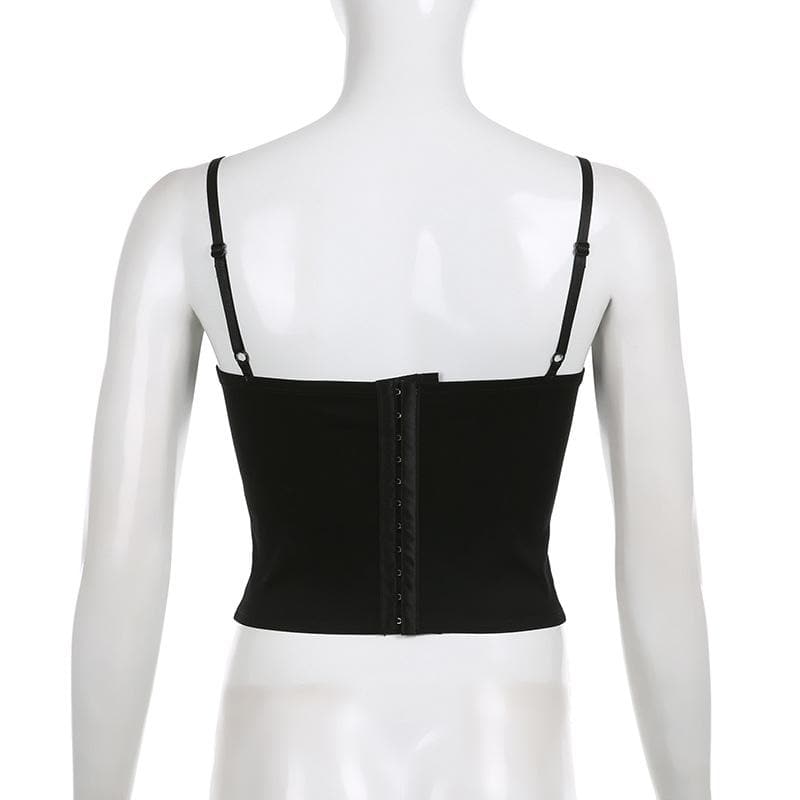 Top canotta con bottoni e corsetto arricciato in patchwork a contrasto con orlo in pizzo