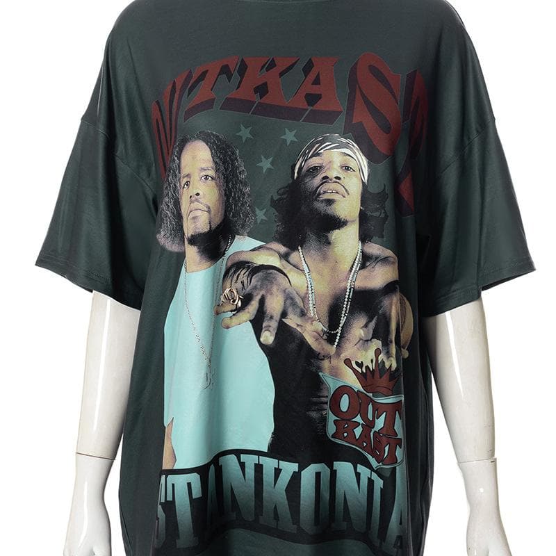 T-shirt girocollo a maniche corte con stampa a contrasto