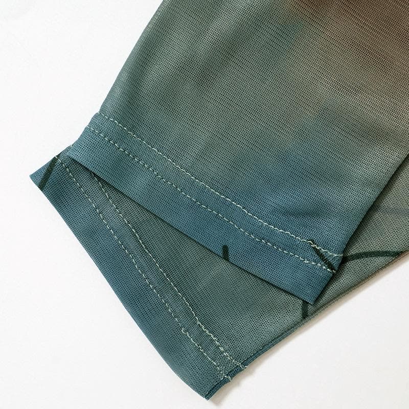 Long sleeve crewneck mesh see through contrast print mini skirt set