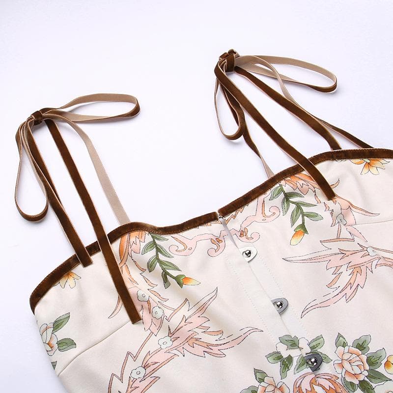 Minikleid zum Binden mit Blumenmuster, Knöpfen am Rücken und Kontrast
