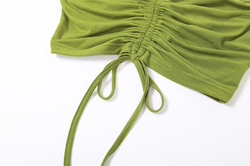 Neckholder-Bauchtop aus Netzstoff mit Kordelzug und ausgestellten Ärmeln in Batikoptik, 2-teilig