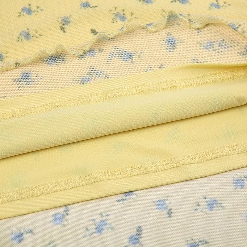 Gerafftes Mesh-Rüschen-Minikleid zum Selbstbinden mit Blumenmuster
