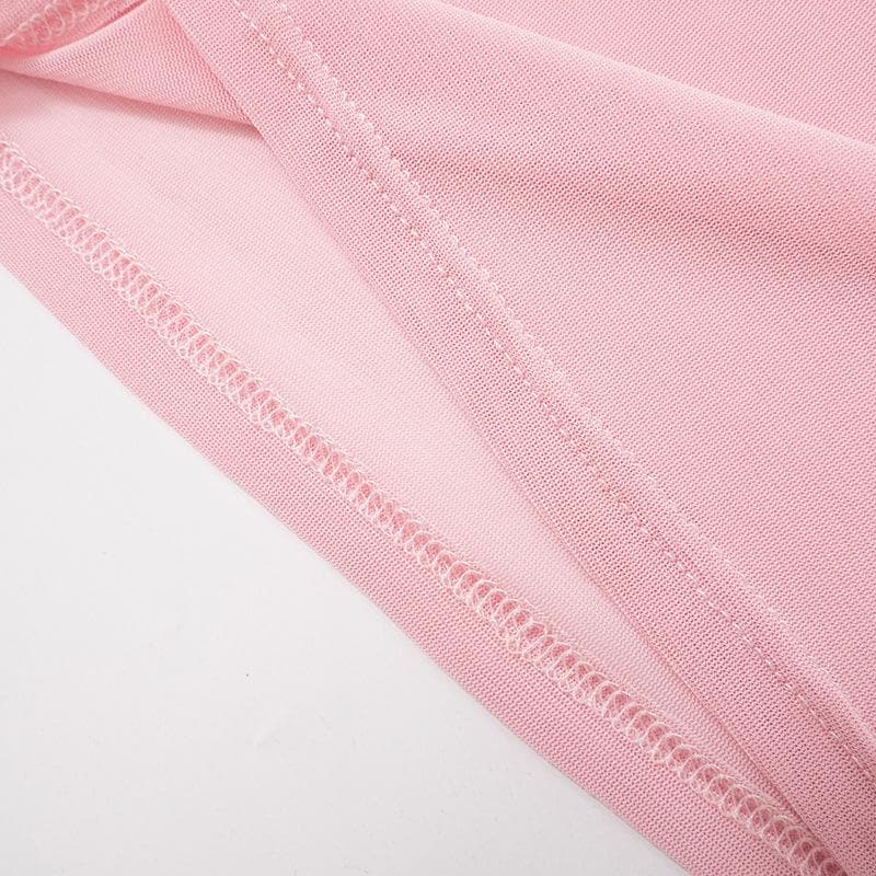 Sheer mesh see through bowknot sleeveless crewneck top