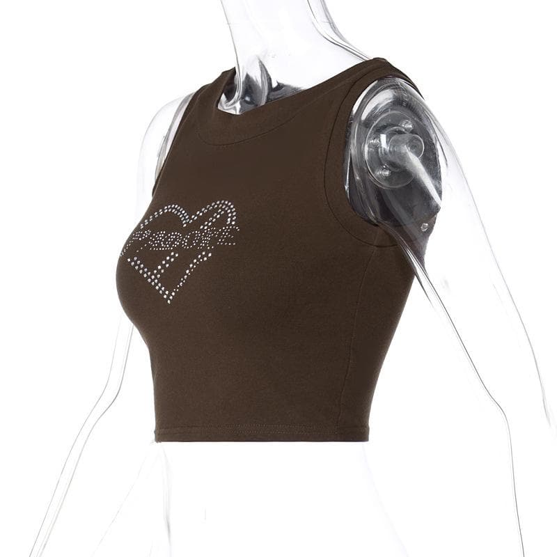 Ärmelloses Crop-Top mit Rundhalsausschnitt und Perlen in Kontrastfarbe