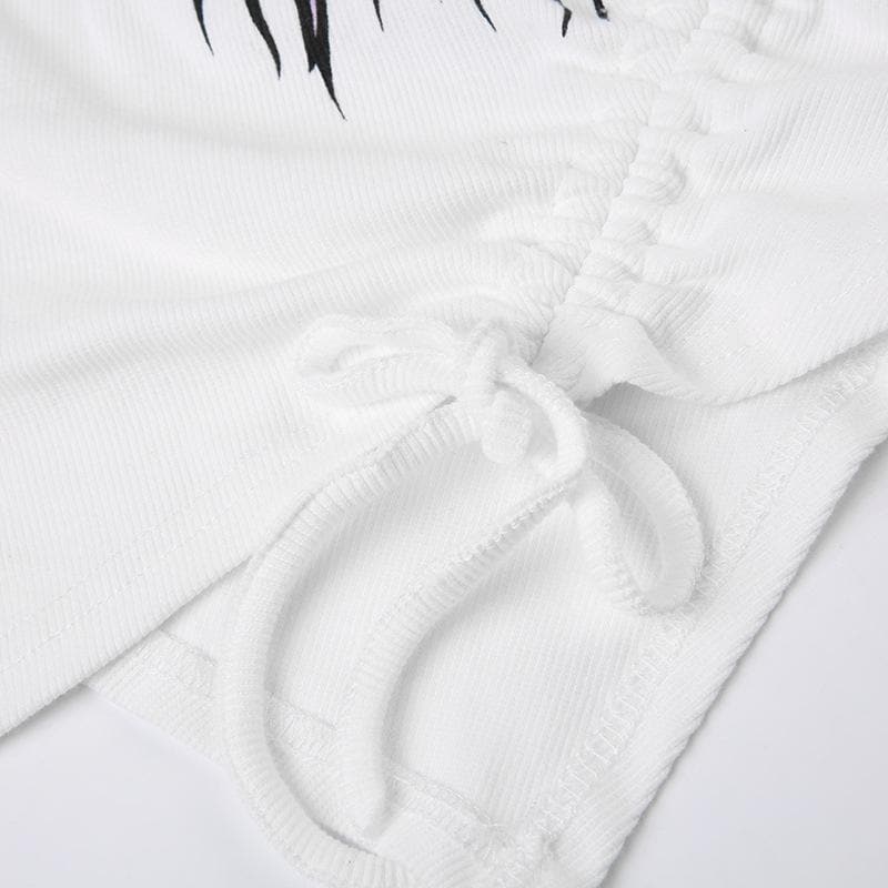 Geripptes Camisole-Oberteil mit unregelmäßigem V-Ausschnitt und Kordelzug und Schmetterlingsmuster