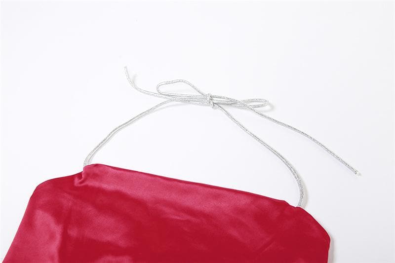 Halter self tie backless zip-up solid cowl neck mini skirt set