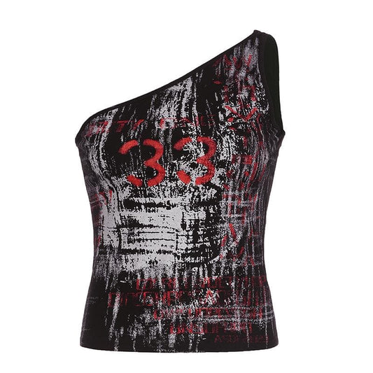 One shoulder sleeveless contrast print irregular top