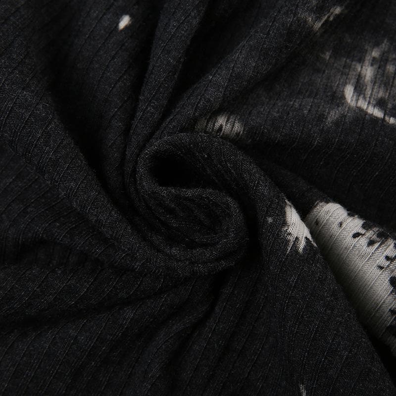 Crop-Top mit Batikmuster und kurzen Ärmeln im Patchwork-Kontrast