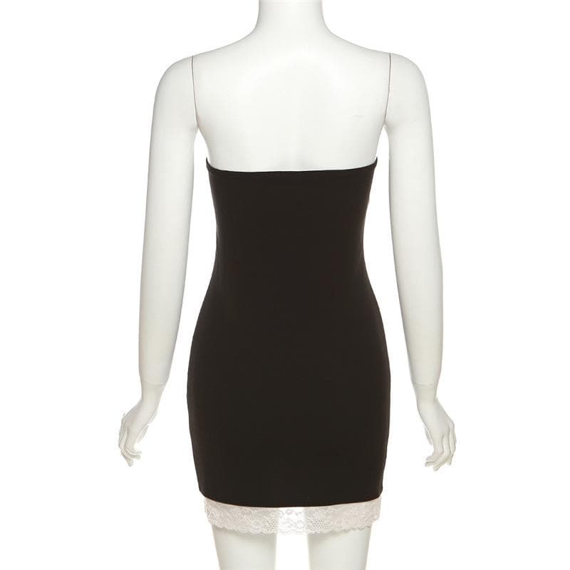 Rückenfreies Mini-Tube-Kleid mit Spitzensaum und Schlitz zum Selbstbinden