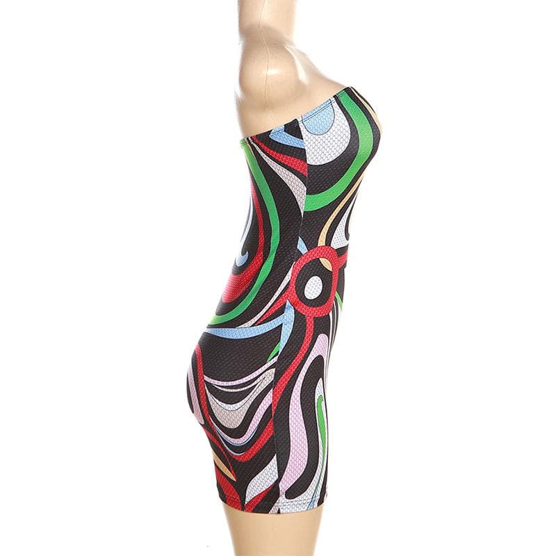 Rückenfreies, ärmelloses Tube-Minikleid mit Kontrastdruck