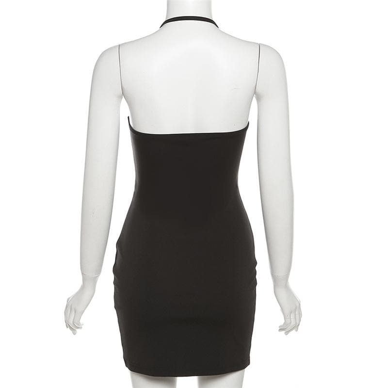 Rückenfreies Minikleid mit Schnürung, kontrastierendem Schlitz und selbstbindendem Neckholder