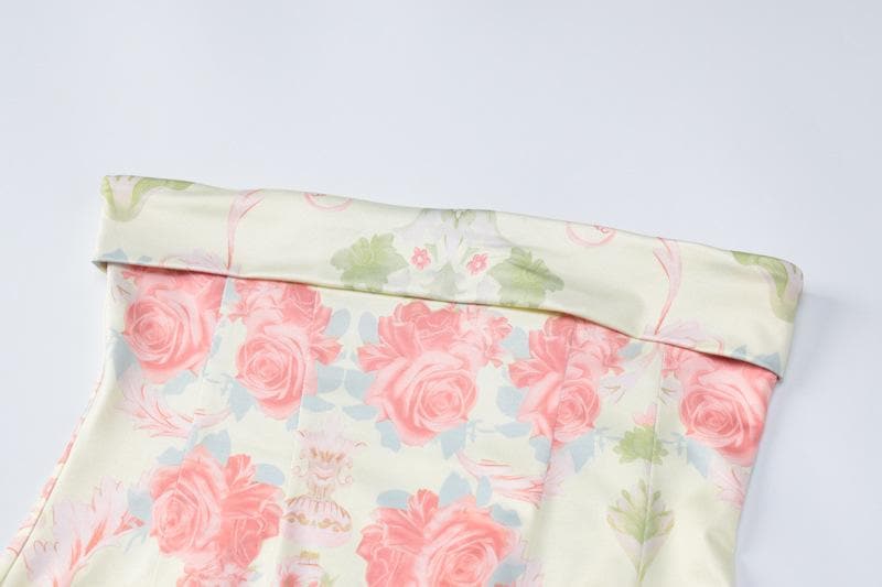 Contrast flower print backless tube dress