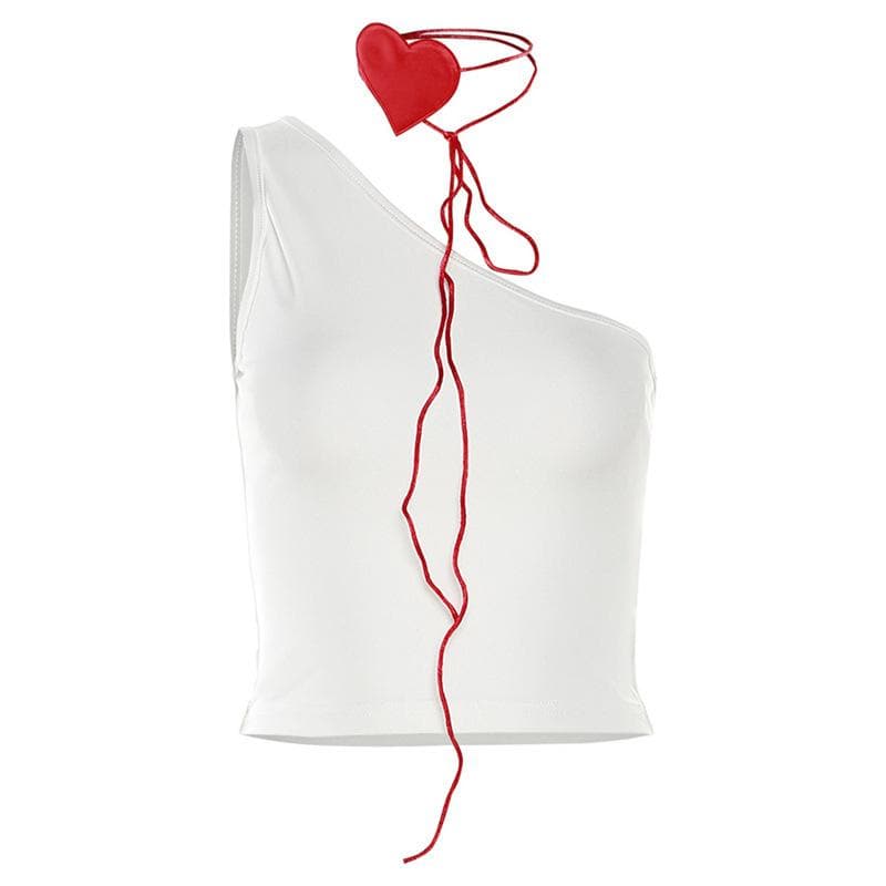 Top corto senza maniche con applicazione a cuore irregolare e monospalla