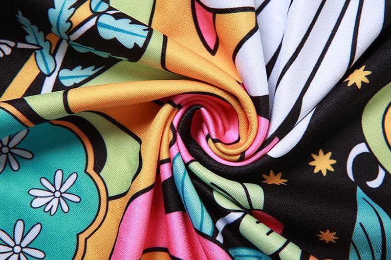 Abstract Print Contrast Lace Hem Slit Low Cut Backless Cami Midi Dress