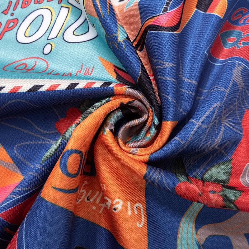 Abstract Print Mesh Short Sleeve Crewneck Contrast Mini Skirt Set