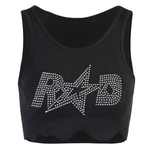 Beaded sleeveless round neck irregular crop top