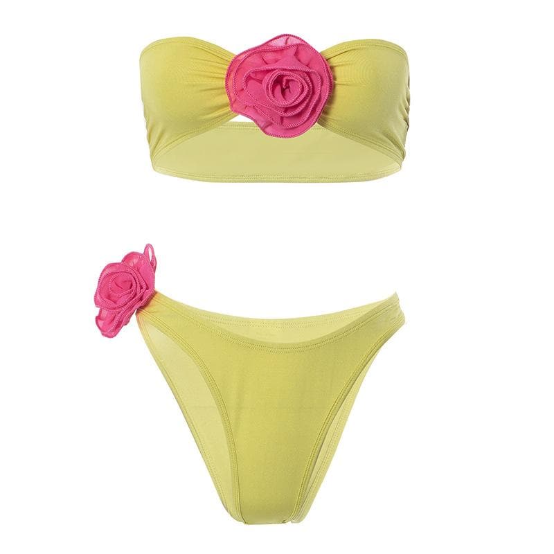 Rückenfreies Tube-Hosenset mit Blumenapplikation in Kontrastfarbe