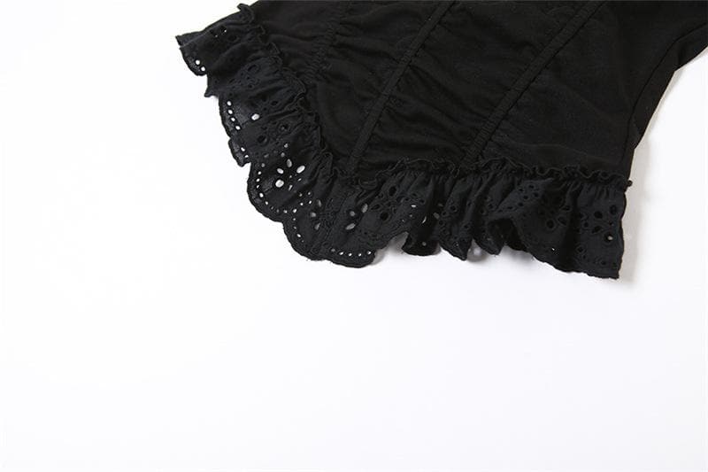Rückenfreies, gerüschtes Korsett-Camisole mit quadratischem Ausschnitt und Spitzensaum