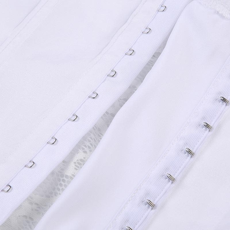 Top a tubino senza schienale con applicazioni di fiori in pizzo e bottoni patchwork