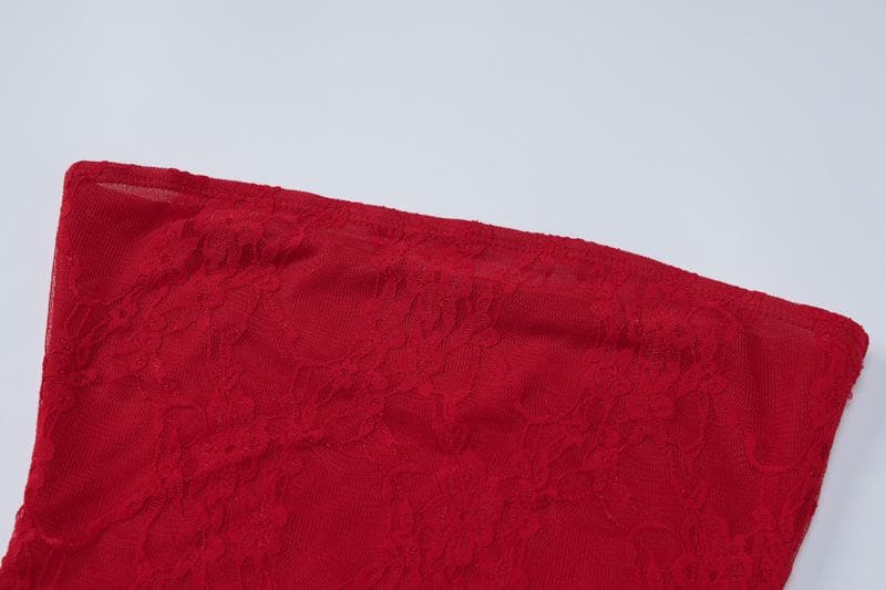 Rückenfreier, durchsichtiger Schlauch-Jumpsuit aus einfarbiger Spitze