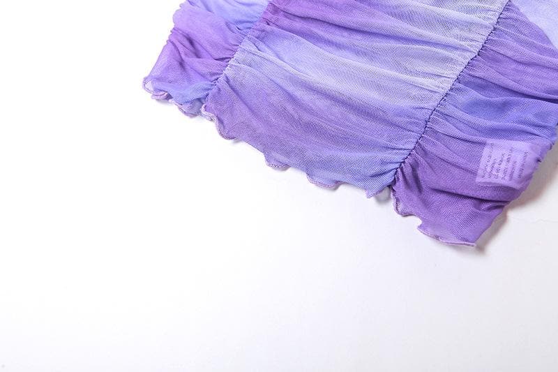 Rückenfreies Camisole-Oberteil aus Netzstoff mit Spitzensaum und V-Ausschnitt und Batikmuster